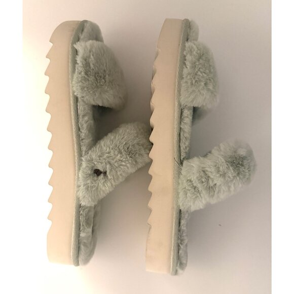 UGG Koolaburra Plush 9 Sage Green Double-Strap Faux Fur Slides New W/O Box Cozy - Picture 8 of 10